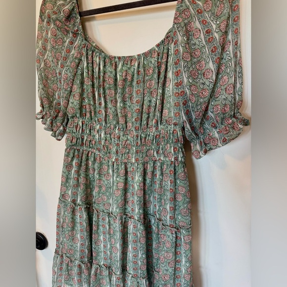 Trixxi Francesca’s Floral Green Smocked Cottagecore Boho Mini Dress- Large - Picture 3 of 6